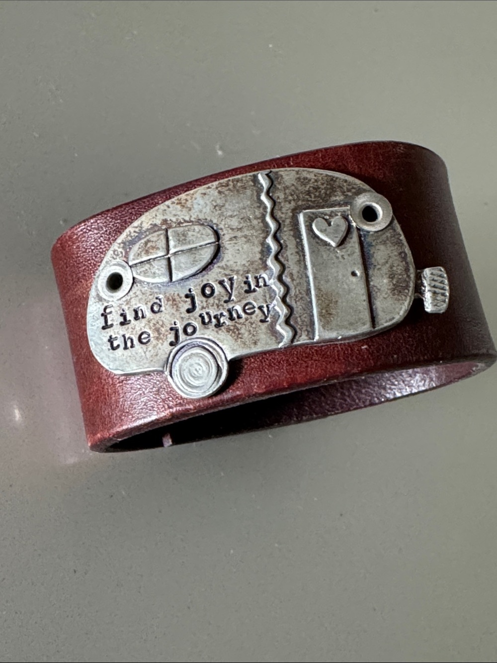 Find Joy in the Journey Brown Leather Cuff Bracelet